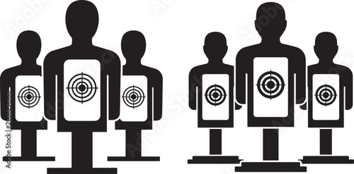 Target practice silhouettes on white background