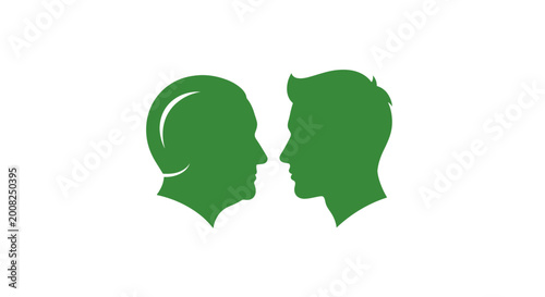 Bilde på lerret Green silhouettes of older and younger profiles facing each other