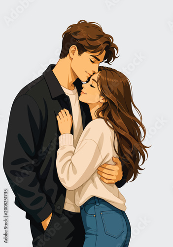 Canvastavla 082-30-Anime couple sharing a loving hug, illustrating intimacy and affection