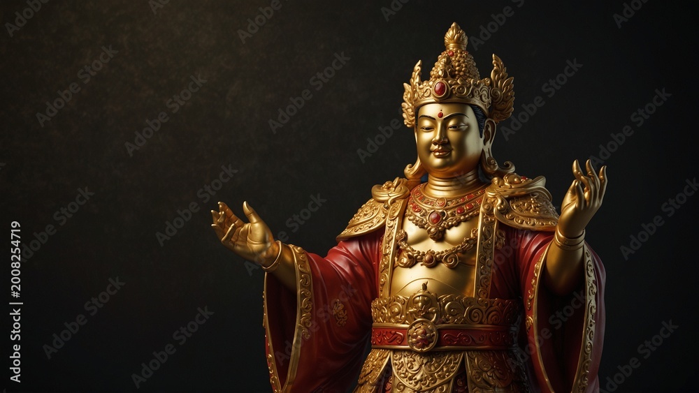 Fototapeta premium Statue of person with crown on his head, 3d render style background - Generative AI