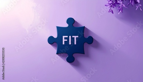 fit puzzle piece icon on soft lilac gradient background for success concept