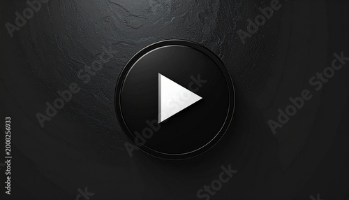 minimalist play button icon on dark textured background for media and video