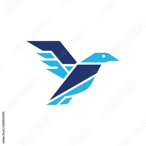 Geometric stylized bird icon in blue shades. Free Download Geometric stylized bird icon in blue shades. - GFXLoad