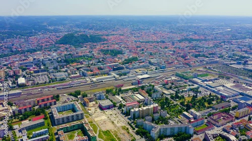 Graz, Austria. Eggenberg Palace (Schloss Eggenberg) - the largest aristocratic residence in Styria is listed as a World Heritage Site. Construction was completed by 1646. Drone footage
