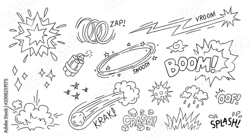 Bild auf Leinwand Comic book sound effects and explosion element set