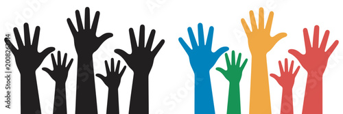 Photos Raised hands diversity and unity participation icon, inclusive community teamwor