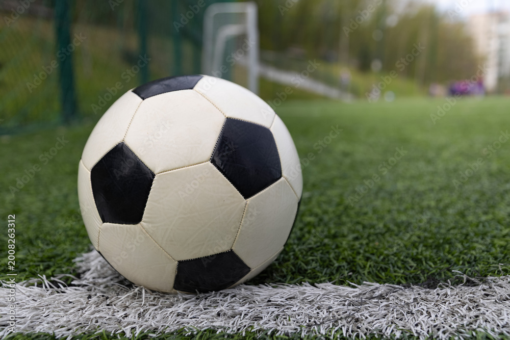 Fototapeta premium Soccer ball on soccer field
