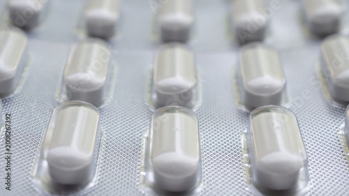 Obraz na plátně white medicine pills in blister pack close up
