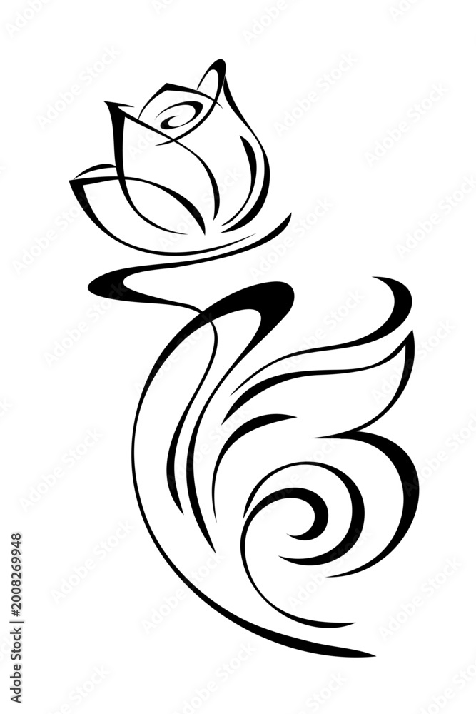 Fototapeta premium decorative element with a stylized flower on a stem with leaves and curls; graphic design