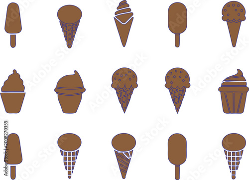 Brown and Blue Minimalist Ice Cream and Frozen Dessert Silhouette Icon Collection