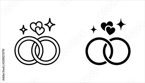 wedding ring icon set, love and marriage symbol, vector illustration on white background