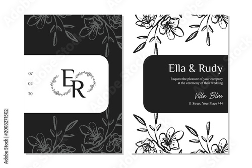 Tableau sur toile Floral wedding invitation template with minimalist botanical line art