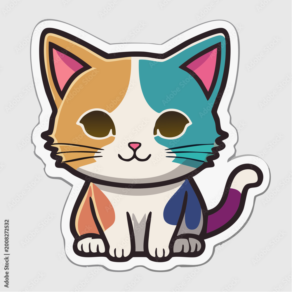 Fototapeta premium Cute Calico Cat Sticker Illustration