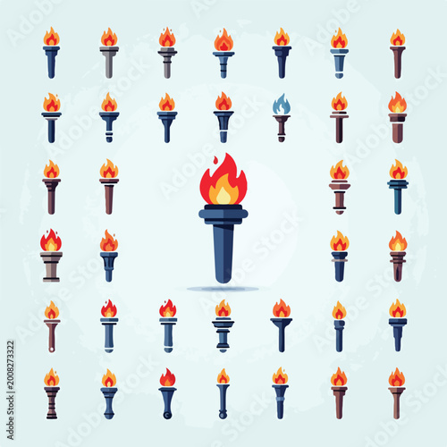 Collection of various flaming torch icons in flat vector style 2.