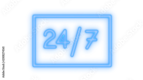 Photography Glowing neon 24/7 service icon isolated on transparent background