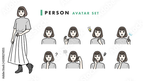 若い女性の様々な表情バリエーション　アバターセット
