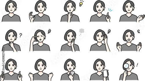 若い女性の様々な表情バリエーション　アバターセット