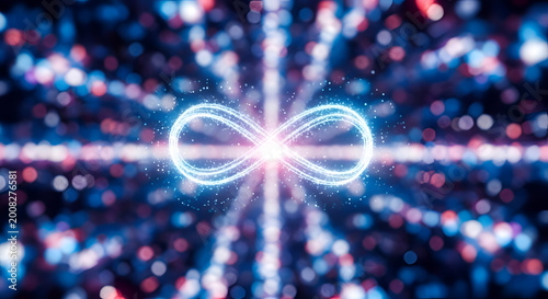 Glowing infinity symbol in space.