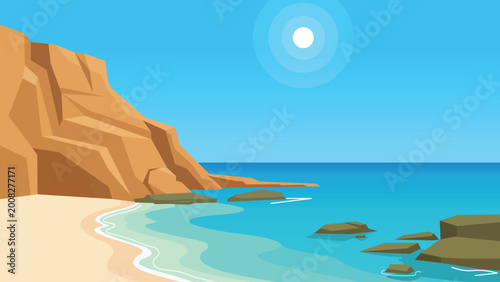 Sunlit Cove Mediterranean Beach Flat Design Illustration