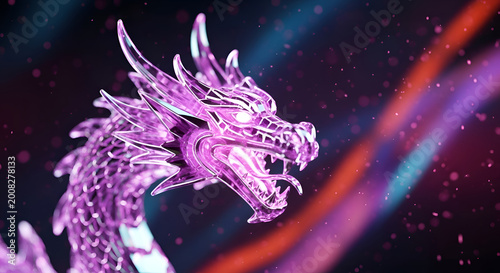 Purple dragon head with glowing eyes.