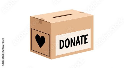 Brown cardboard donation box with heart.