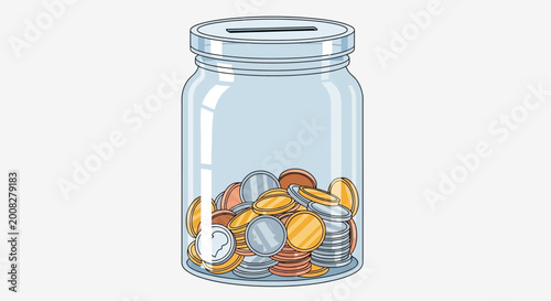 Coins in a glass jar.