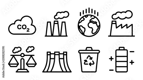 Vector showing icons related to environmental pollution and sustainable practices