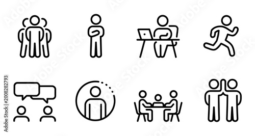Schilderij op canvas Set of vector icons representing various human activities including teamwork con
