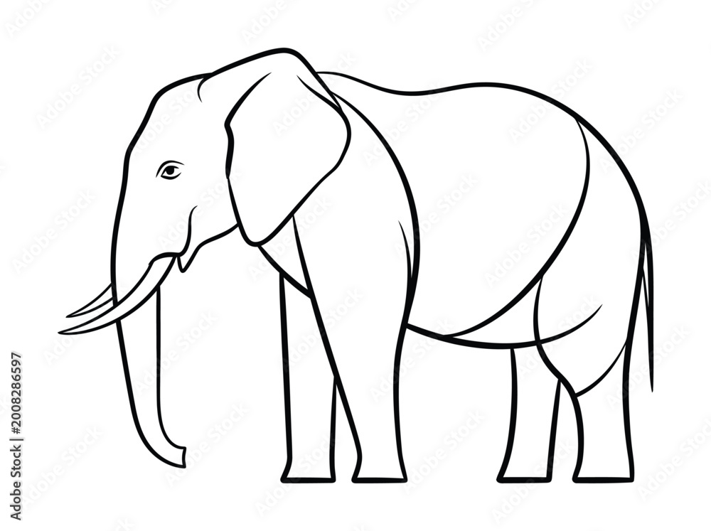 Obraz premium Elephant standing in a simple line drawing style