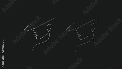 Woman's Face with Hat - Line Art Vector.
