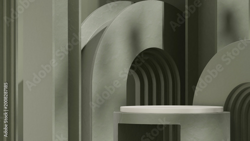 in landscape double archs, rendering 3d mockup scene ceramic texture curved cylinder
