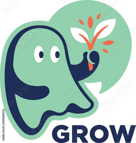 Business Growth Ghost Mascot Icon - Flat Vector Illustration for Startup Branding and Design