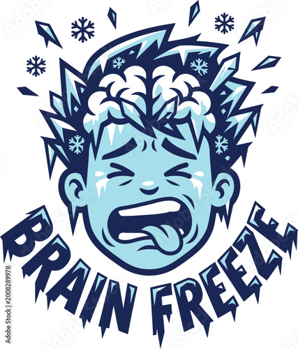 Brain Freeze Vector Illustration | Frozen Head Mascot Icon for Ice Cream Shop and Cold Drinks