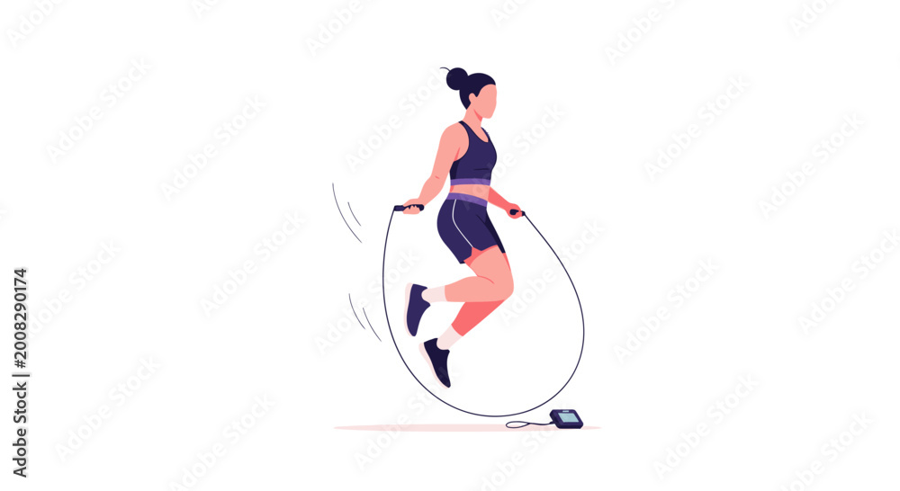 Obraz premium Woman jumping rope for fitness, cardio workout, healthy lifestyle, isolated on white background