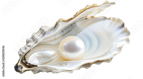 Open oyster with pearl isolated on white background 