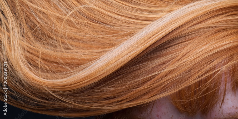 Fototapeta premium Pale auburn hair strands cascading in a diagonal flow for professional salon advertisement, hair care product packaging and beauty clinic branding featuring soft highlights