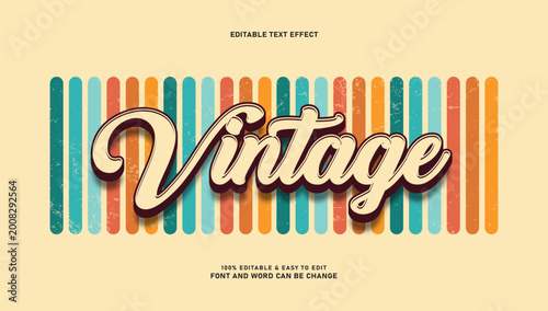 Vintage Retro Text Effect with 70s 80s Style Colorful Stripes and Grunge Texture