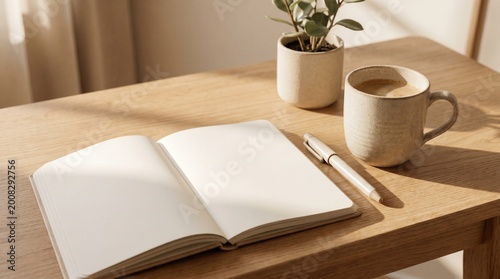 minimal aesthetic lifestyle with book, coffee and natural light, with feel calm
