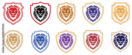 Canvastavla Lions emblems featuring heraldic lion king head shields isolated for luxury secu