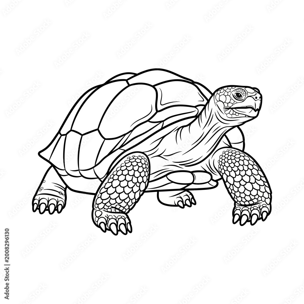 Fototapeta premium Detailed Line Drawing Of A Tortoise Walking