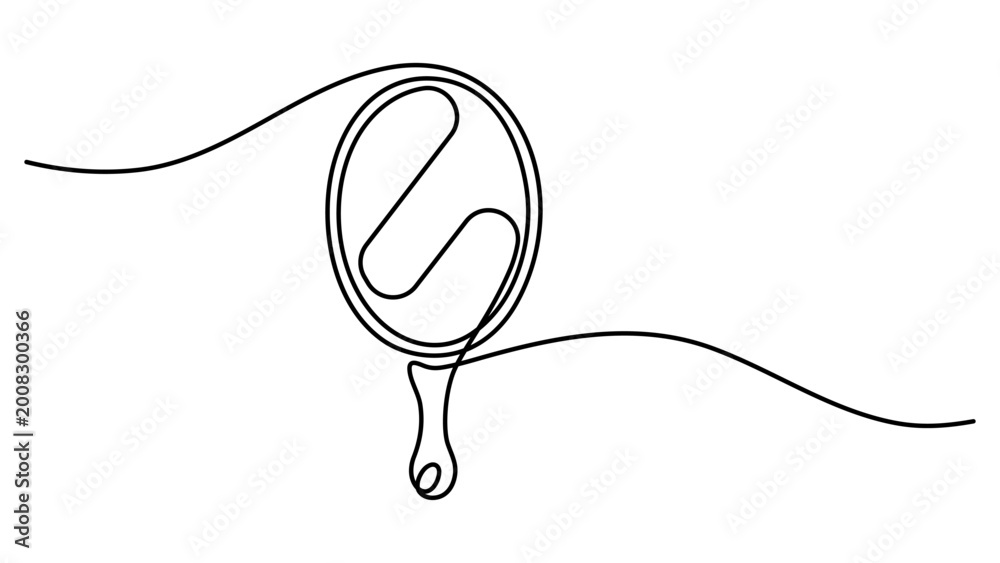 Obraz premium Continuous one line drawing of a hand mirror isolated on white background