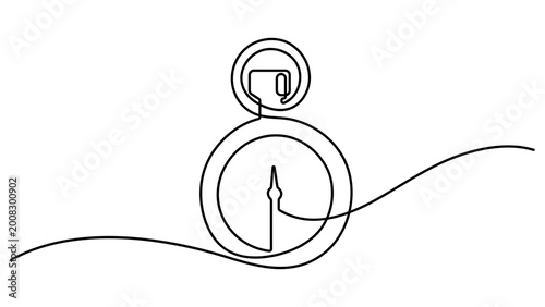 Photos Continuous line drawing of a vintage pocket watch isolated on white background