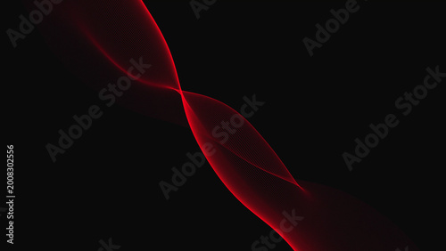Abstract red light wave pattern forming a digital helix shape on a dark background showing science and technology motion design for futuristic graphic art concepts and modern data visualization themes