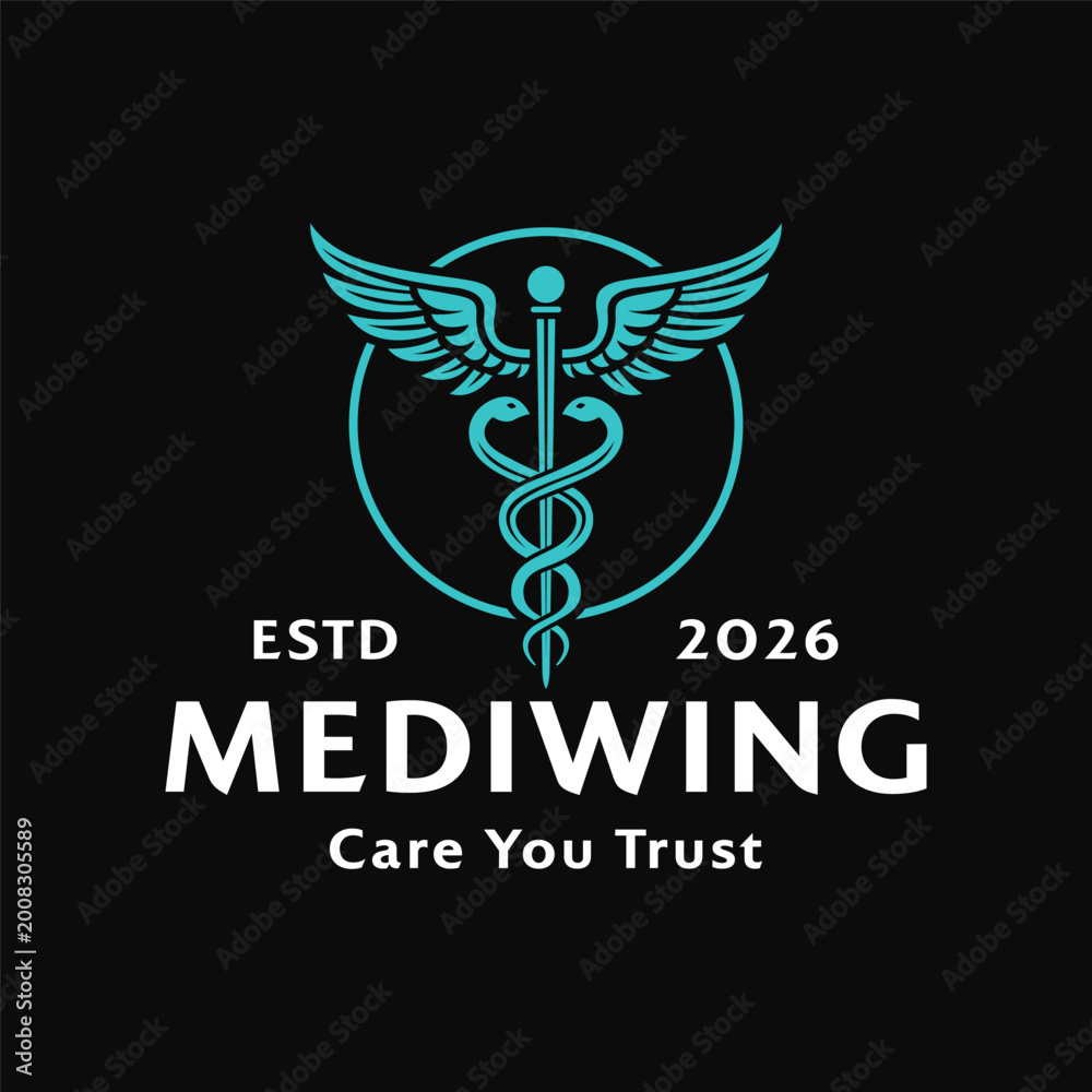 Obraz premium Established in 2026, mediwing logo conveys trust in healthcare. Suitable for medical websites, clinics, and organizations looking for a modern brand identity.