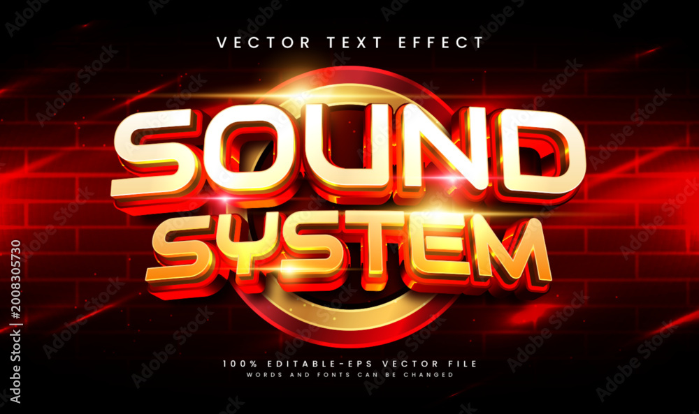 Obraz premium Sound system editable vector text effect with red light concept. Suitable for music event.
