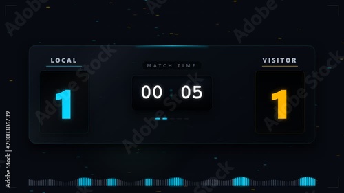 Futuristic Digital Sports Scoreboard Interface with Live Match Timer and Score Tracking for Esports Broadcast