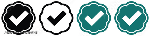 Foto Approved or certified medal icon featuring flat style rosette design for quality