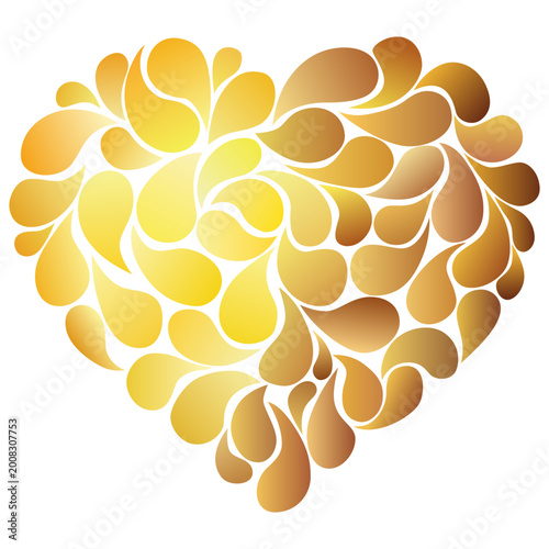 Golden Abstract Heart Shape with Fluid Leaf Pattern Luxury Vector Illustration