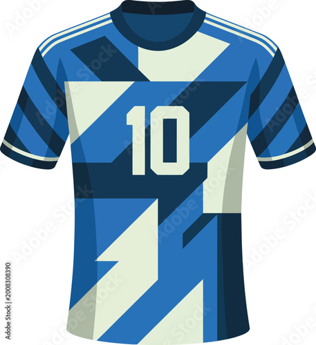 Blue geometric pattern soccer jersey with number ten on white background vector illustration