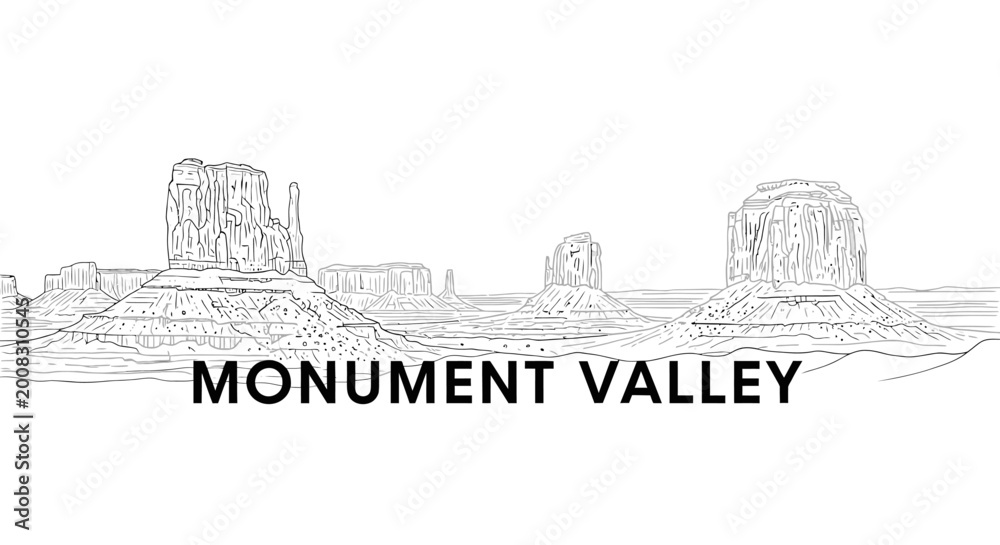 Fototapeta premium Monument Valley landscape illustration features iconic rock formations
